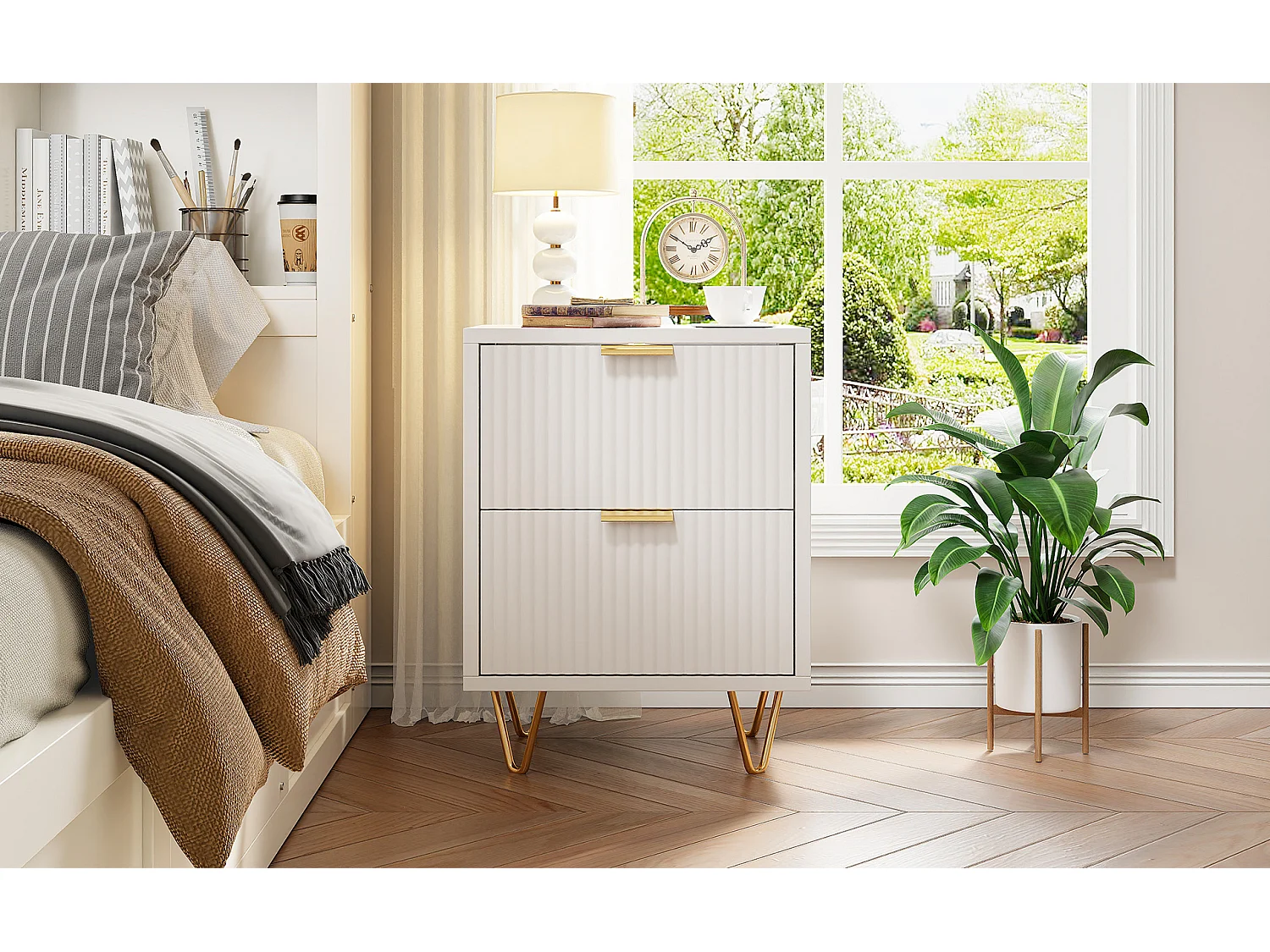 Lot de 2 Tables de Chevet Blanc, Tables de Nuit avec 2 Tiroirs, pour Chambre, Salon, 49x 29 x 47 cm