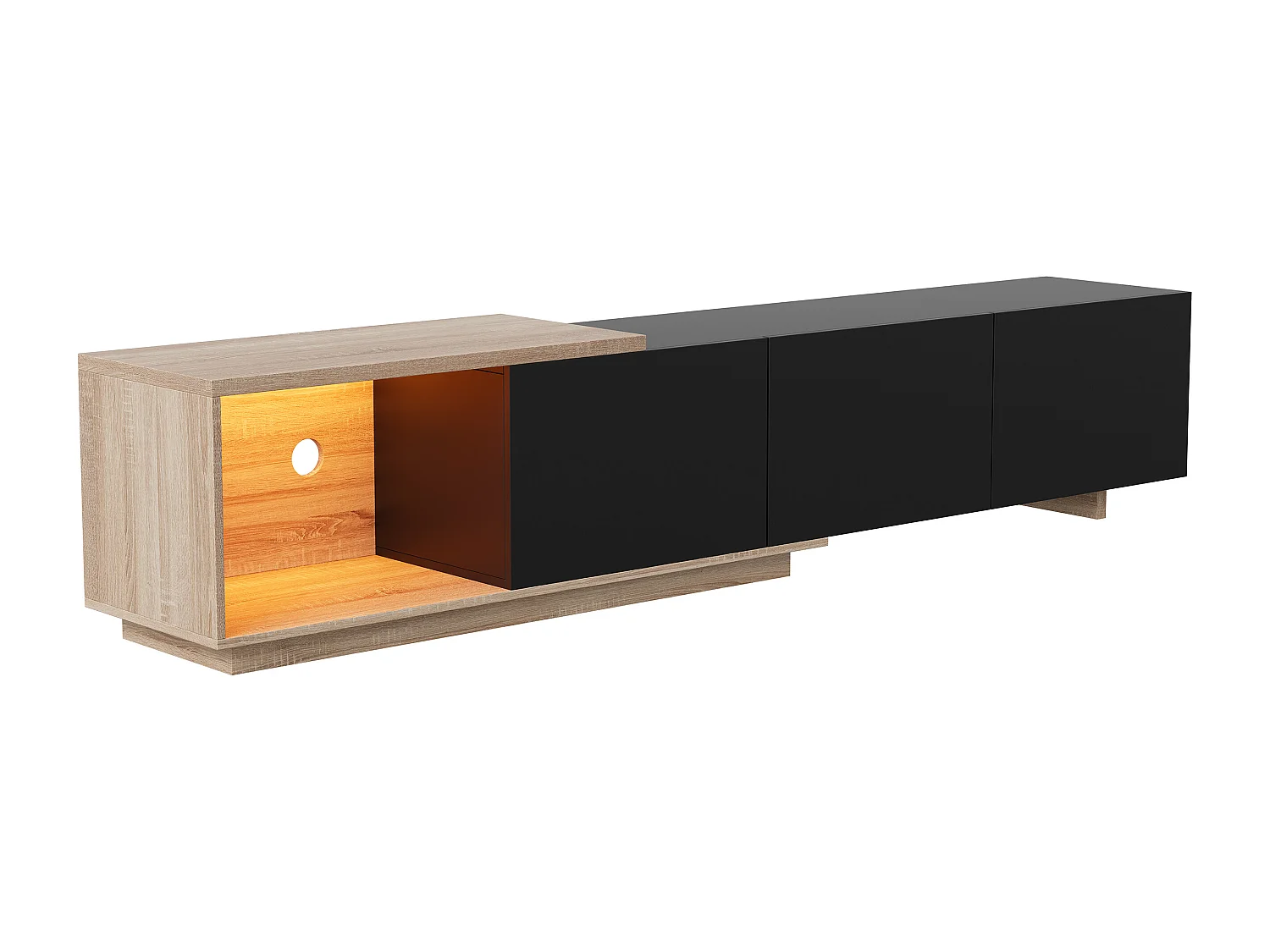 Meuble TV Noir avec LED Intégré, Armoire de Télévision, pour Salon et Chambre, 240 x 38 x 44cm, Noir