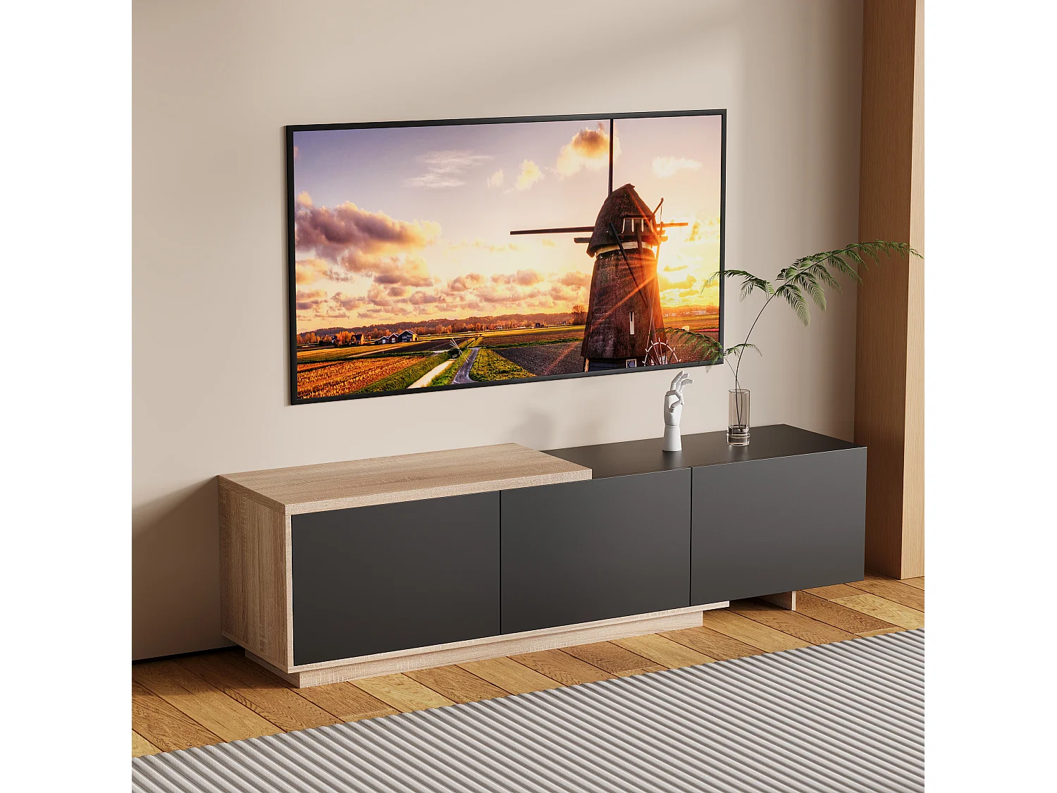 Meuble TV Noir avec LED Intégré, Armoire de Télévision, pour Salon et Chambre, 240 x 38 x 44cm, Noir