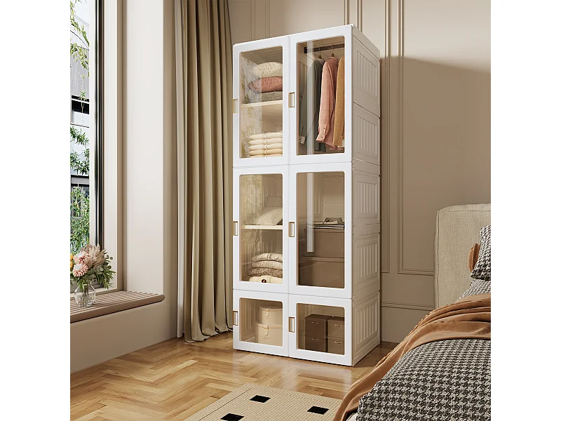 Armoire Penderie Chambre, Armoire Pliable de Rangement, Portes Magnétiques, Blanc, 50 * 170 * 69 cm