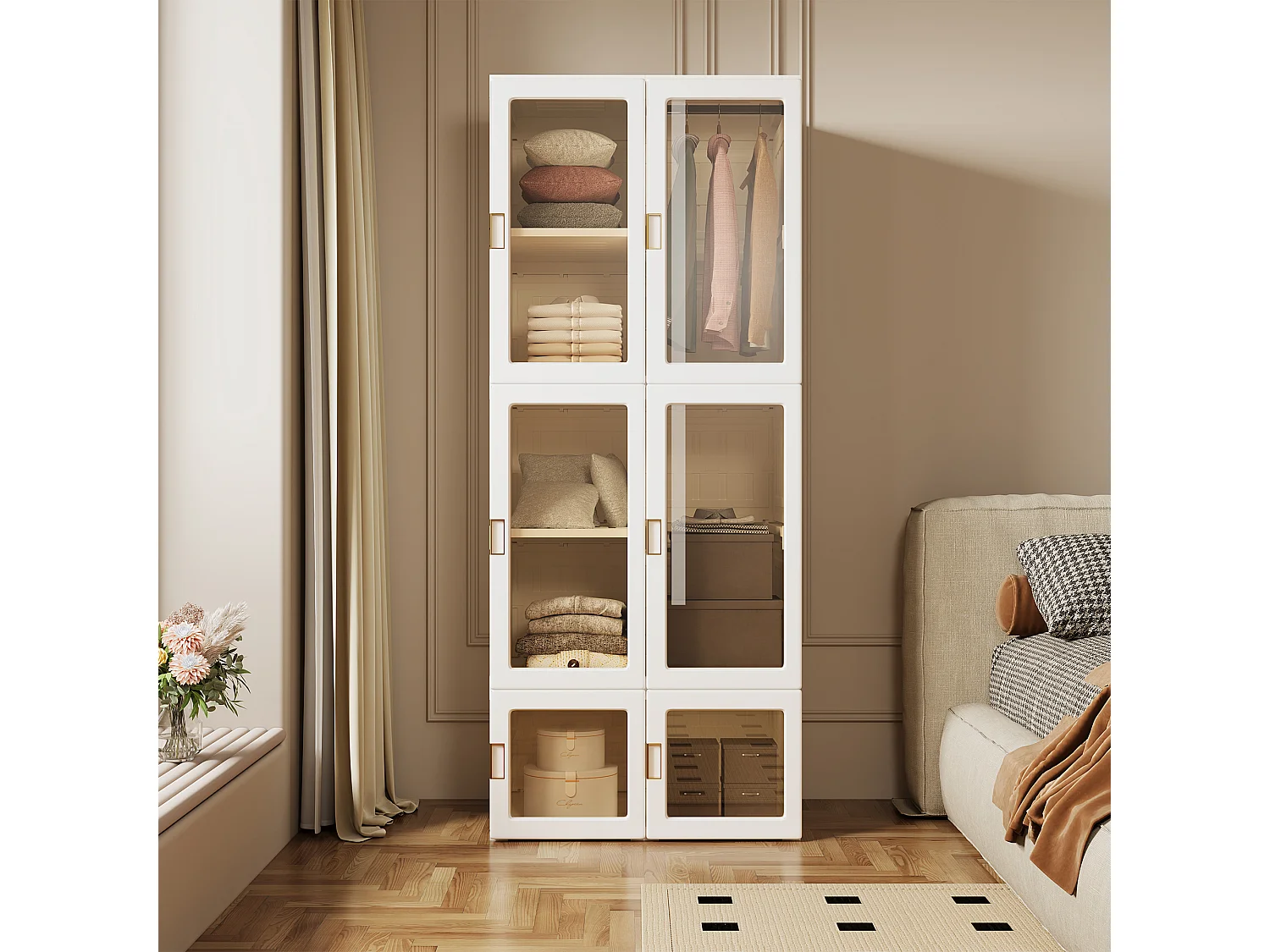 Guarda-roupa dobrável para quarto, com portas magnéticas, branco, 50 x 170 x 69 cm