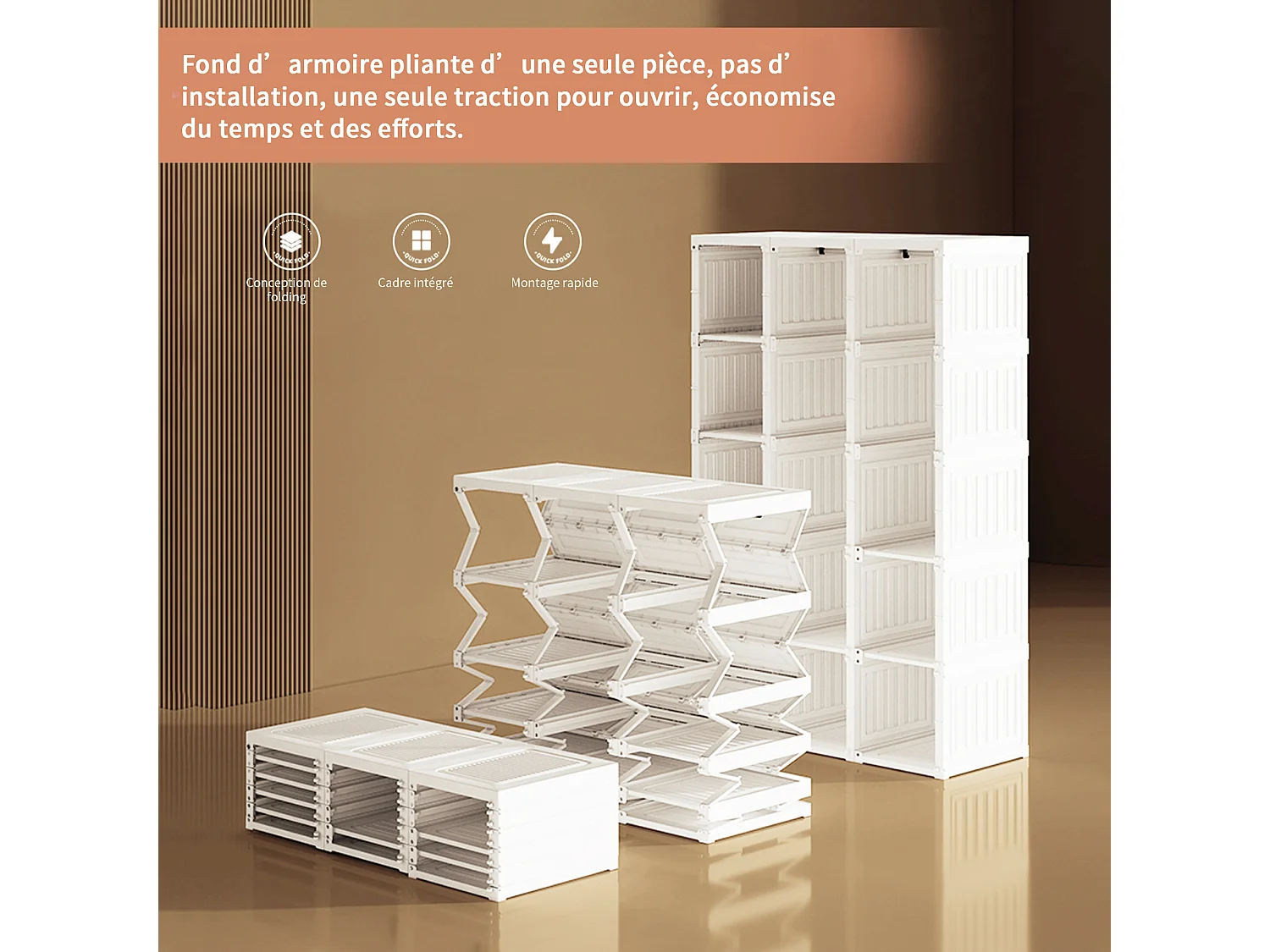 Armoire Penderie Chambre, Armoire Pliable de Rangement, Portes Magnétiques, Blanc, 50 * 170 * 69 cm