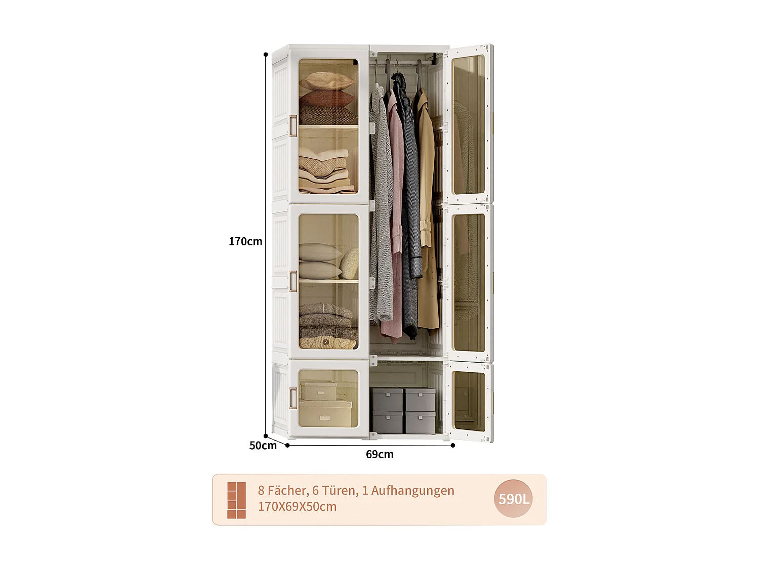 Armoire Penderie Chambre, Armoire Pliable de Rangement, Portes Magnétiques, Blanc, 50 * 170 * 69 cm