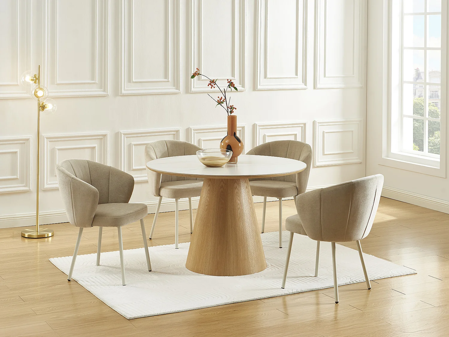 Lot de 6 chaises en tissu et métal blanc - Beige - TANURY