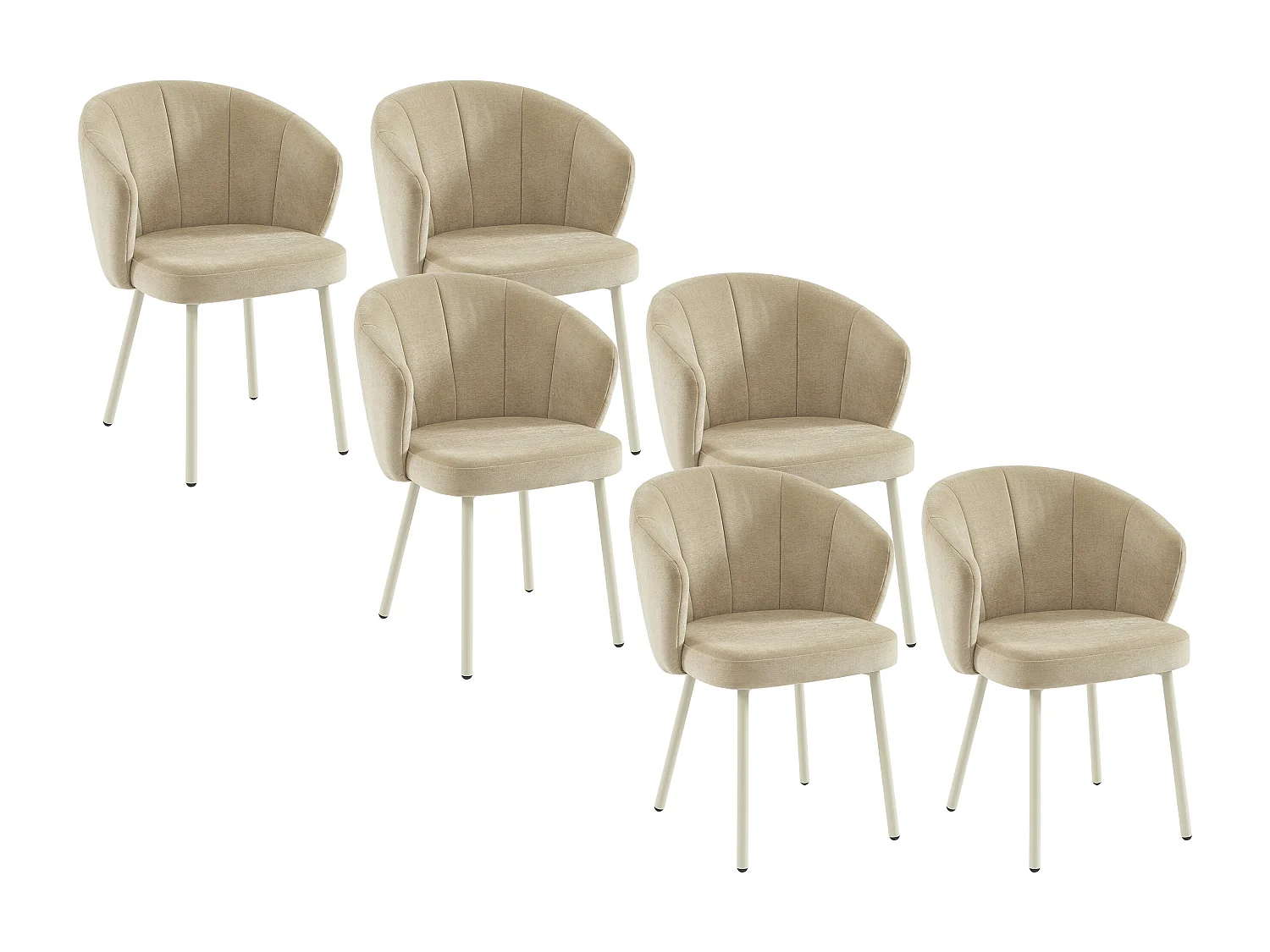 Lot de 6 chaises en tissu et métal blanc - Beige - TANURY
