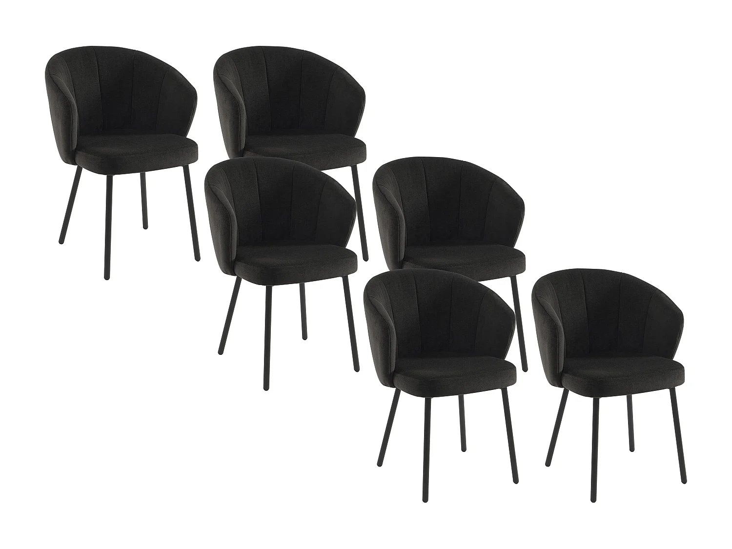 Lot de 6 chaises en tissu et métal - Noir - TANURY