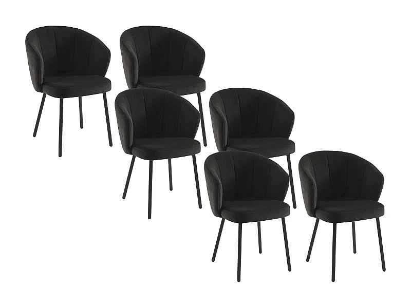 Lot de 6 chaises en tissu et métal - Noir - TANURY