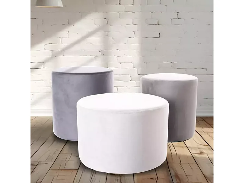Pouf en velours rond gris clair DELI 33 x 36 cm