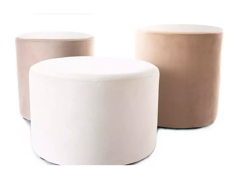 Pouf en velours rond beige clair DELI 33 x 36 cm