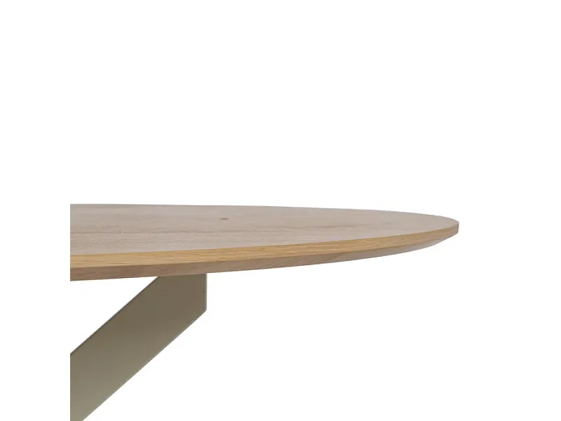 Table ronde 120 cm design bois clair et métal crèm, parfaite pour repas à 4 pers. CAMELIA