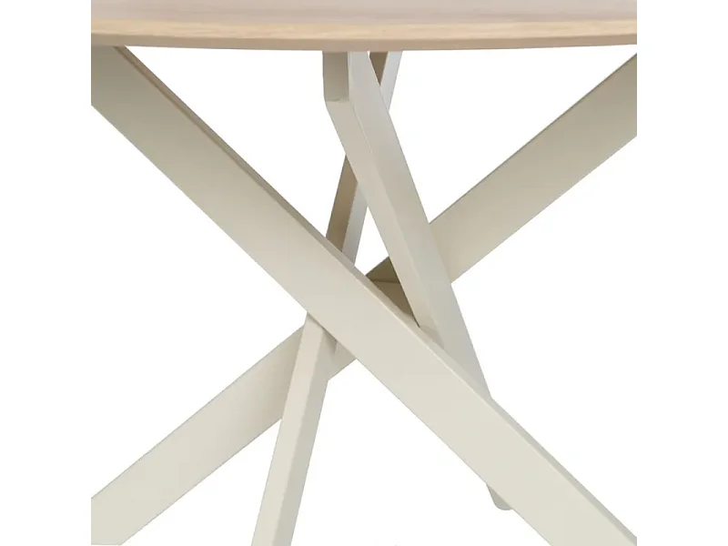 Table ronde 120 cm design bois clair et métal crèm, parfaite pour repas à 4 pers. CAMELIA
