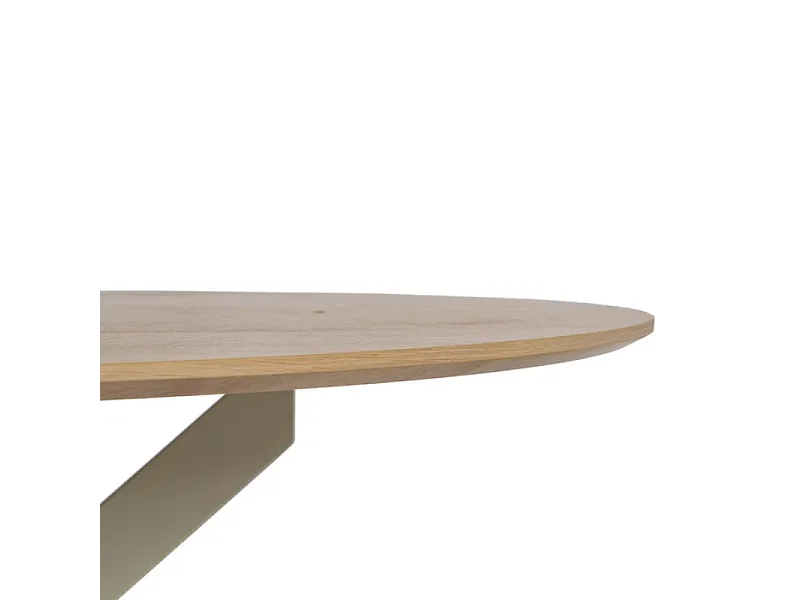 Table ronde 120 cm design bois clair et métal crèm, parfaite pour repas à 4 pers. CAMELIA