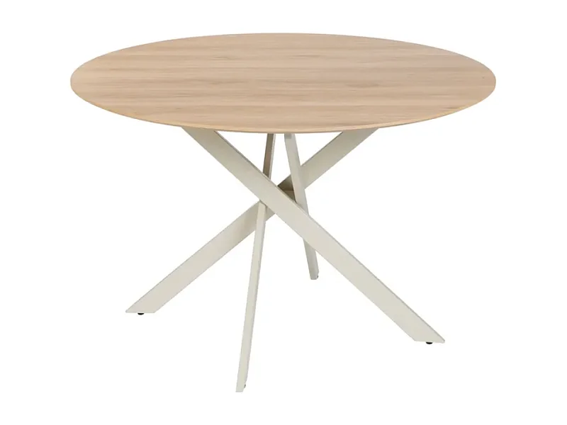 Table ronde 120 cm design bois clair et métal crèm, parfaite pour repas à 4 pers. CAMELIA