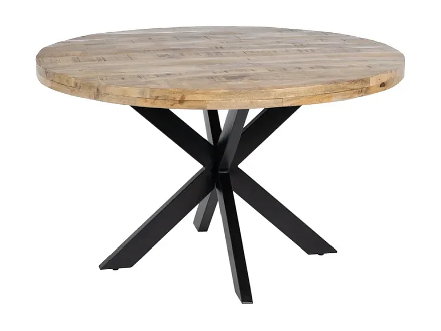Table à manger ronde 130 cm bois massif et base étoile noire CALYPSO