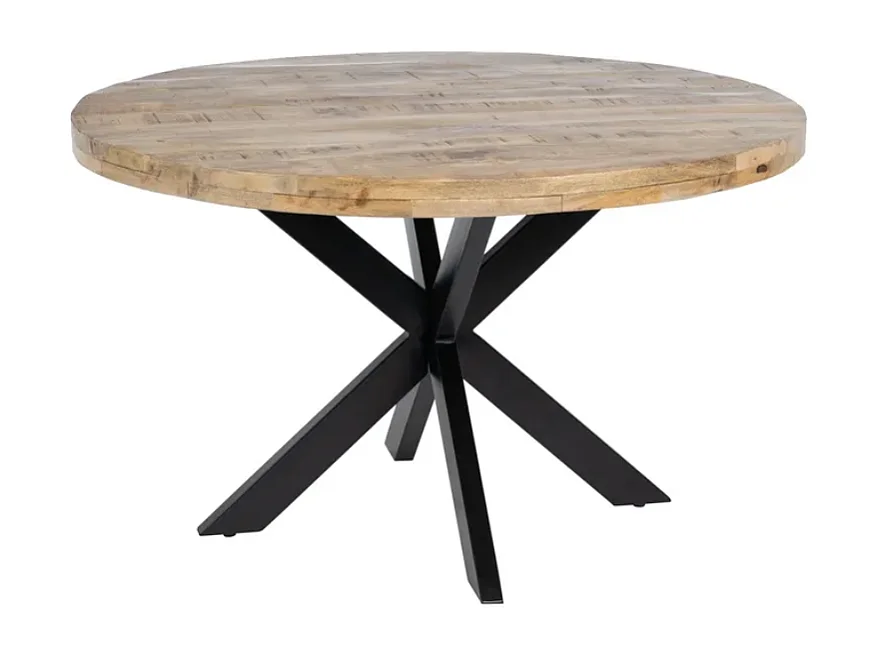 Table à manger ronde 130 cm bois massif et base étoile noire CALYPSO