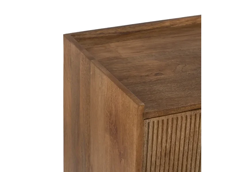 Buffet en bois naturel de manguier174 cm  avec portes rainurées et pieds hauts fuselés BOHEME
