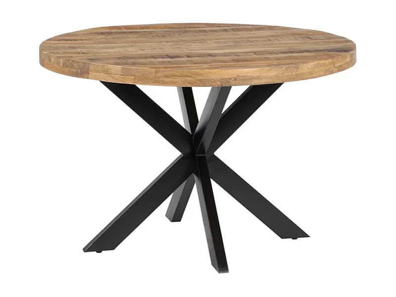 Table à manger ronde 140 cm en bois brut et métal noir SÉLÉNIA