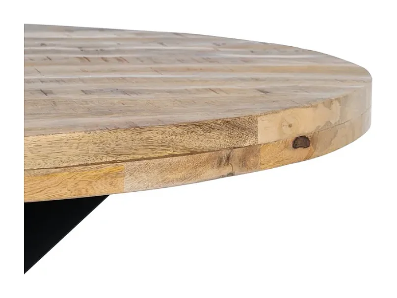 Table à manger ronde 150 cm bois massif et pied noir étoile CALYPSO