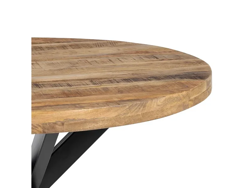 Table à manger ronde 120 cm bois brut et pied noir croisé SÉLÉNIA
