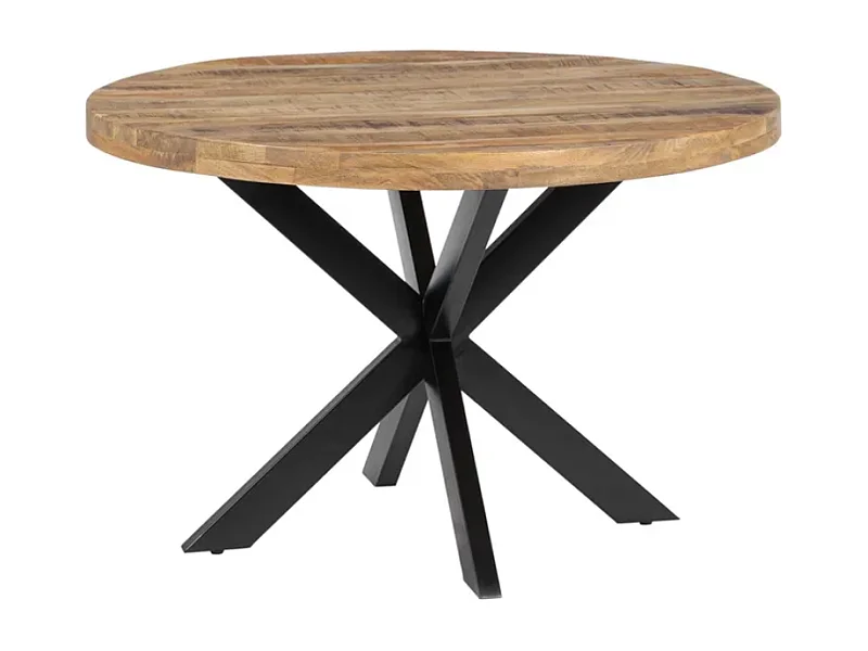 Table à manger ronde 120 cm bois brut et pied noir croisé SÉLÉNIA
