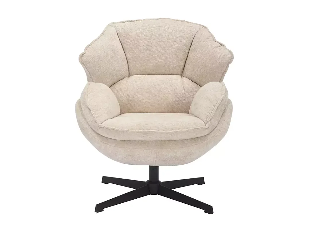 Fauteuil moelleux pivotant à 360° en tissu et cuir beige TORNE