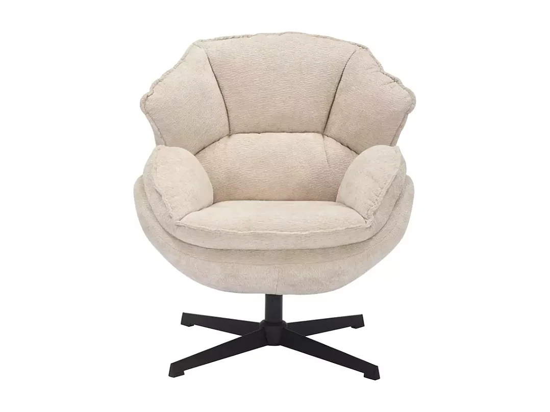 Fauteuil moelleux pivotant à 360° en tissu et cuir beige TORNE