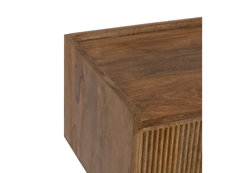 Meuble de télévision en bois naturel avec portes striées et niches BOHEME