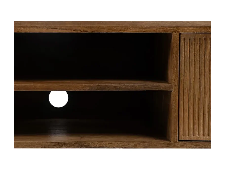 Meuble de télévision en bois naturel avec portes striées et niches BOHEME