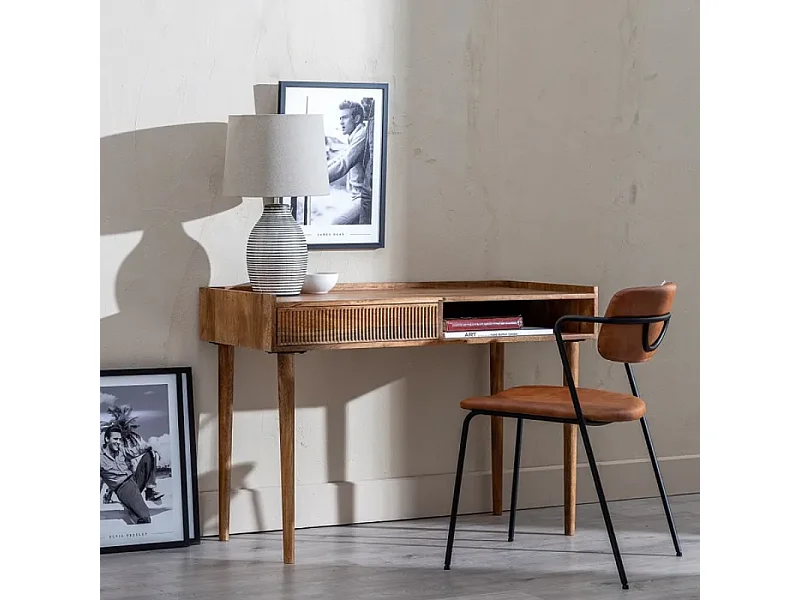 Bureau secrétaire design moderne bois de manguier naturel 110 cm ORPHÉA