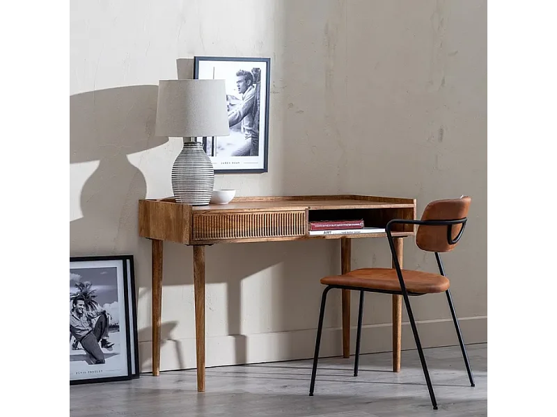 Bureau secrétaire design moderne bois de manguier naturel 110 cm ORPHÉA