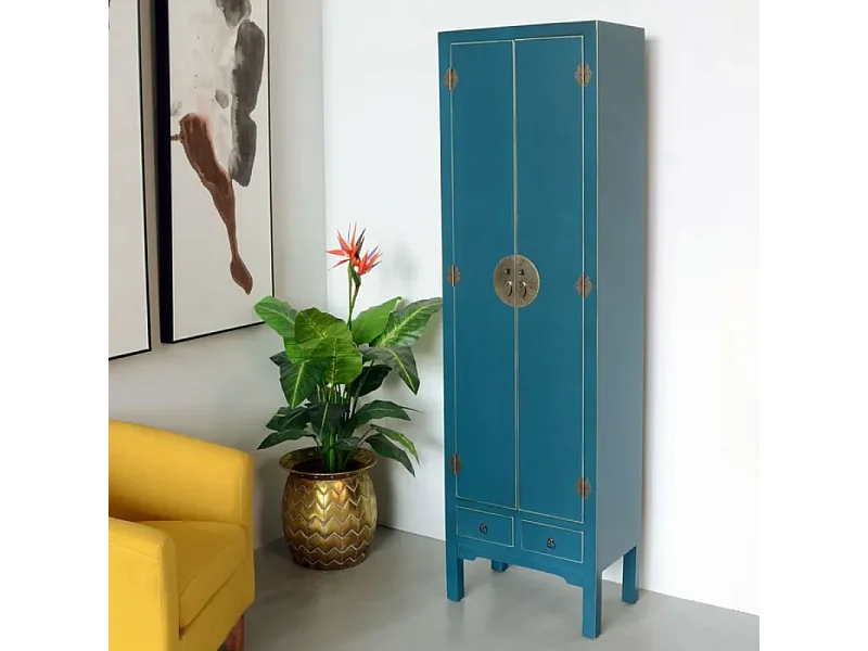 Vestiaire bleu profond à double porte et rangements discrets CALINDI