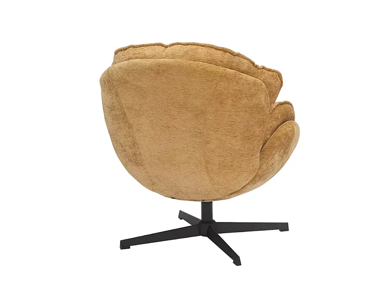 Fauteuil moelleux pivotant à 360° en tissu et cuir curry TORNE