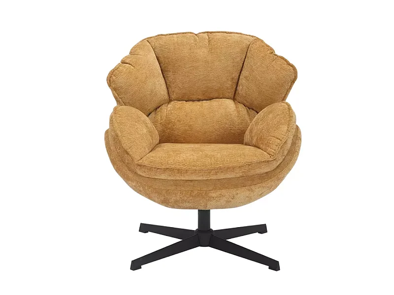 Fauteuil moelleux pivotant à 360° en tissu et cuir curry TORNE
