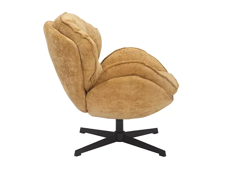 Fauteuil moelleux pivotant à 360° en tissu et cuir curry TORNE