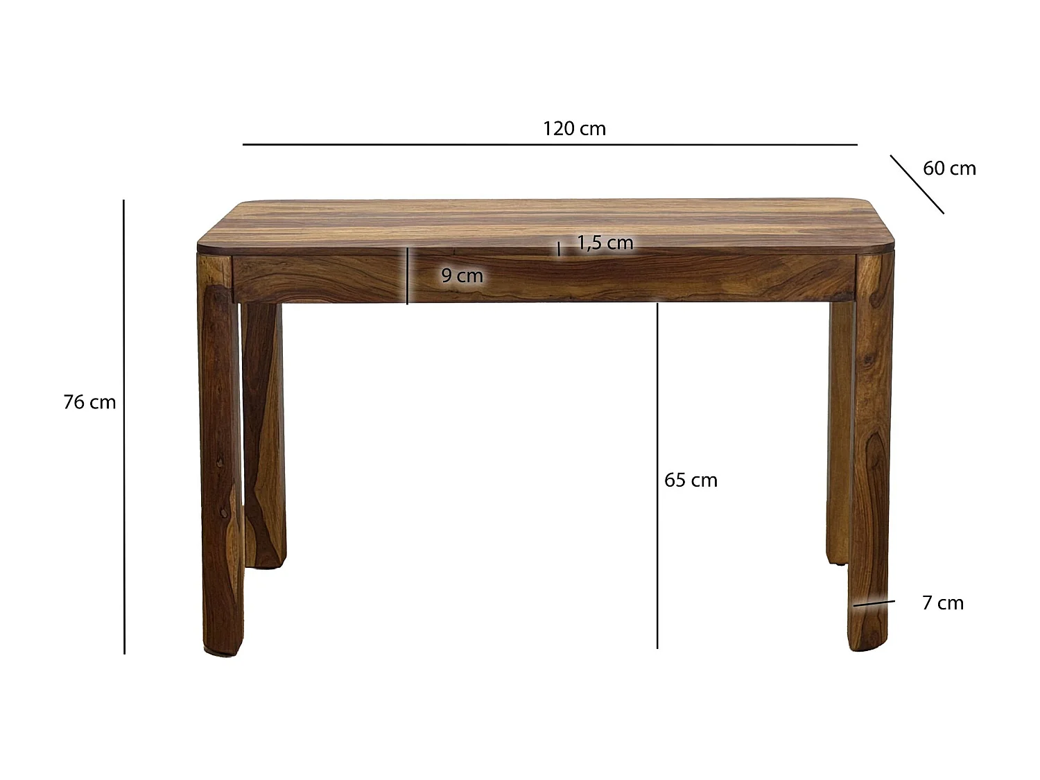 Table à manger rectangulaire Sheesham Bois Massif 120cm pour jusqu'à 6 Personnes