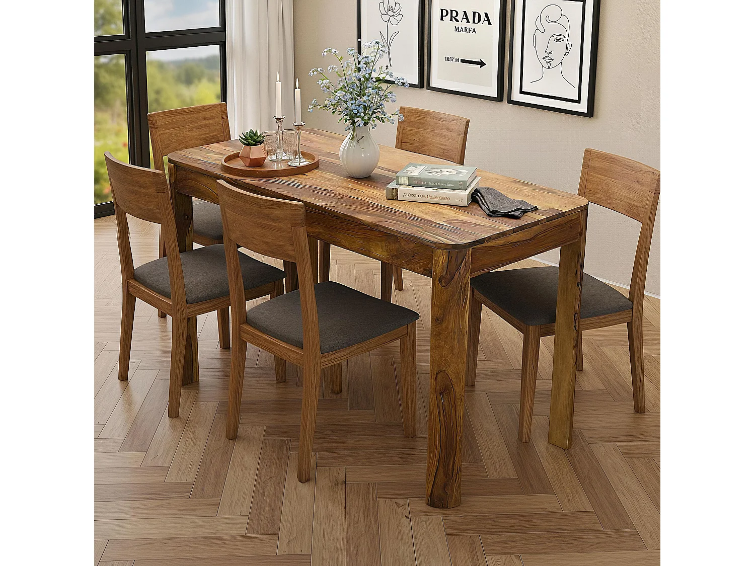 Table à manger rectangulaire Sheesham Bois Massif 120cm pour jusqu'à 6 Personnes