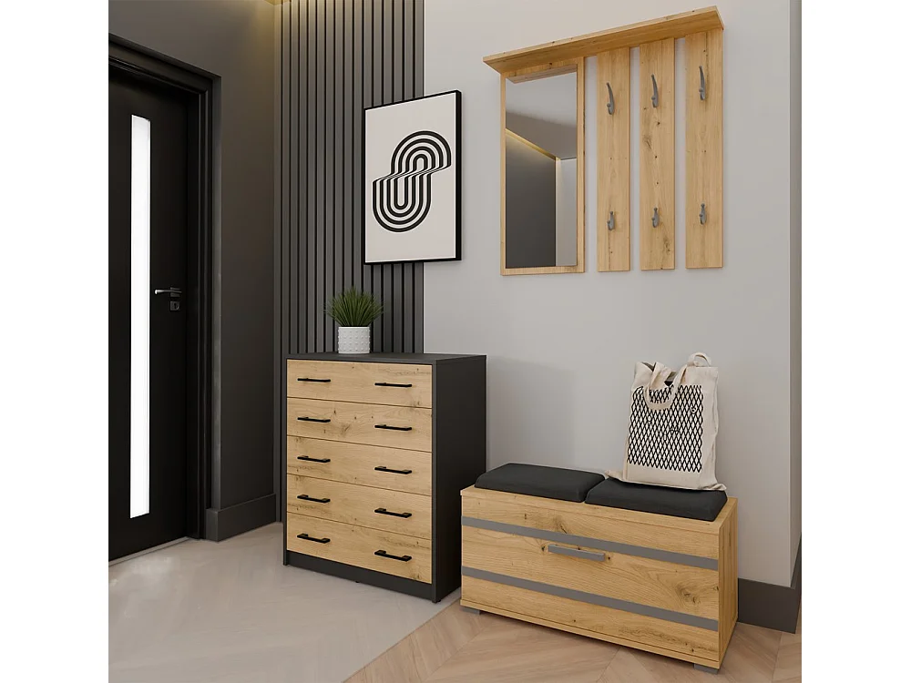 Szafka na Obuwie ALEX | Antracyt/Dąb Artisan | 35x74x84.5 cm | Nowoczesna