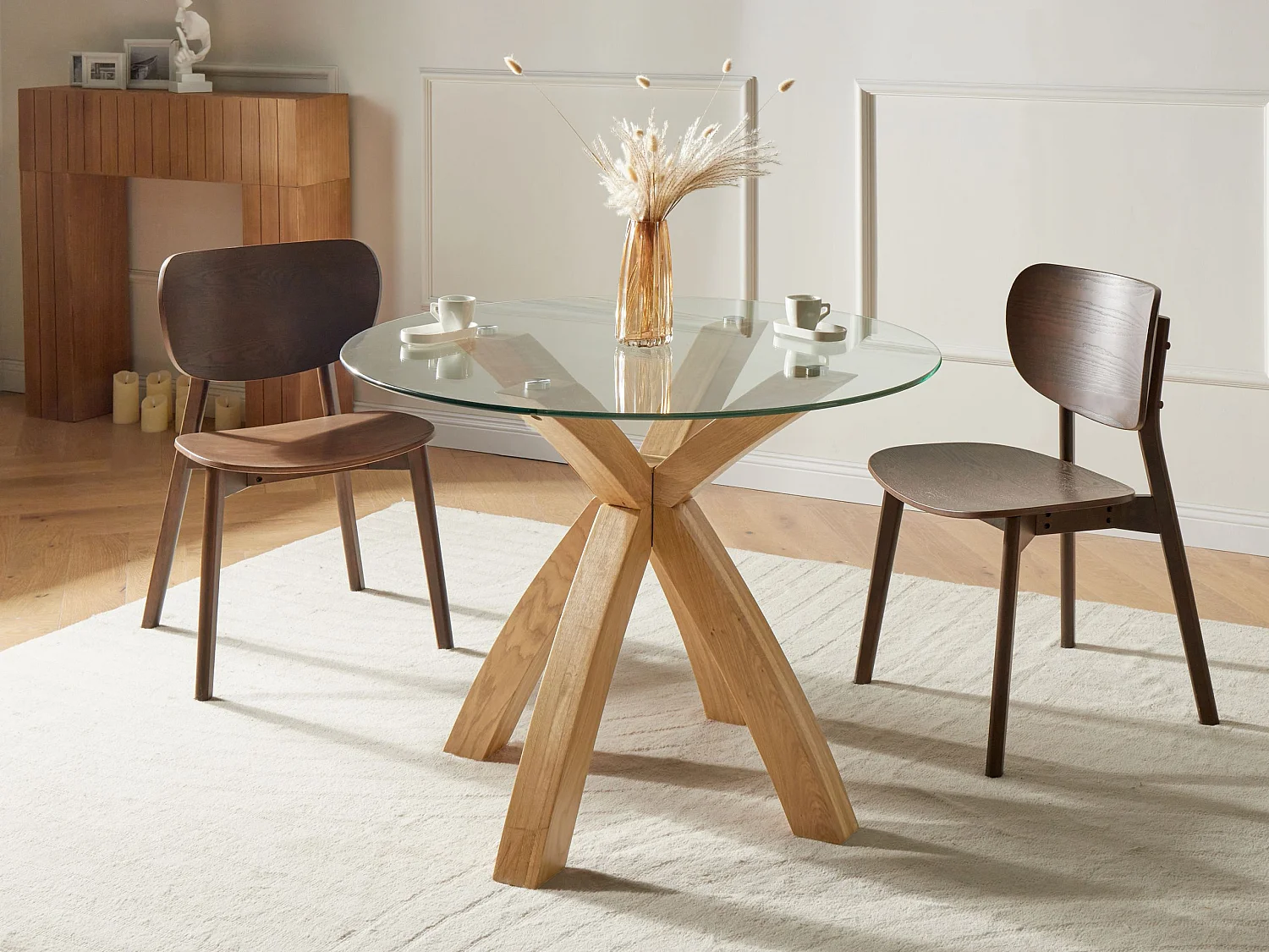 Table de repas YAPP Marron clair 100 cm 100 cm Verre de sécurité