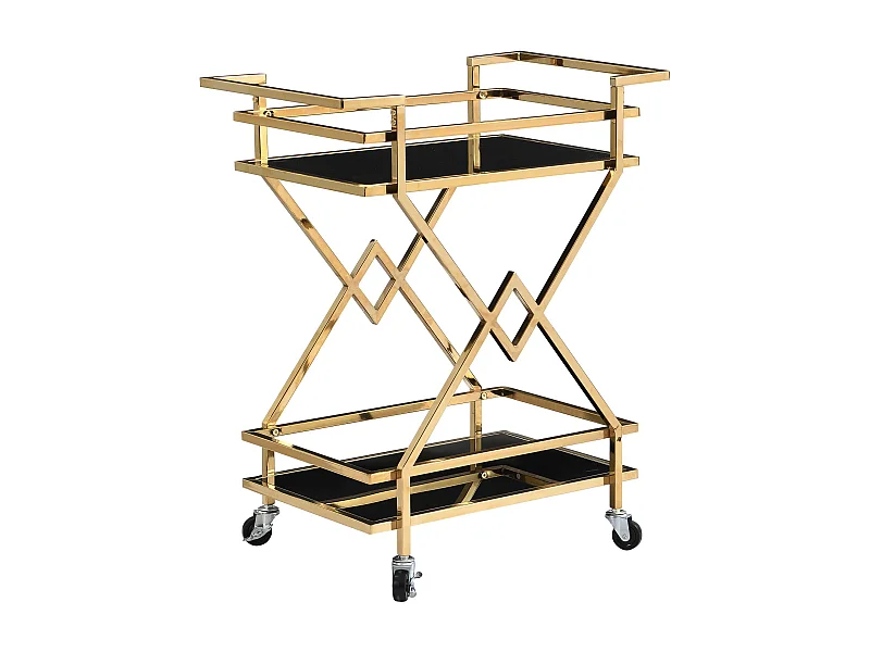 Desserte Chariot de bar moderne à roulettes Verre doré Métal 65x80x40 cm