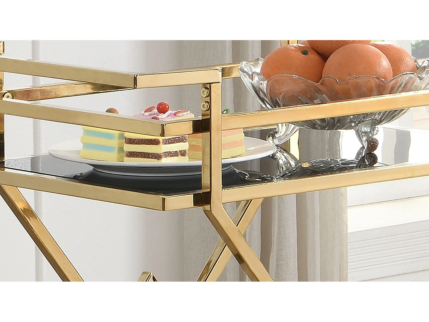 Desserte Chariot de bar moderne à roulettes Verre doré Métal 65x80x40 cm