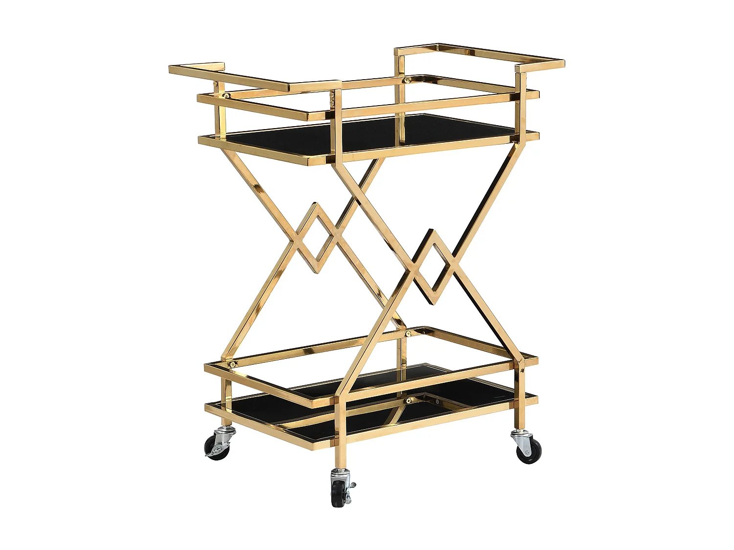 Desserte Chariot de bar moderne à roulettes Verre doré Métal 65x80x40 cm