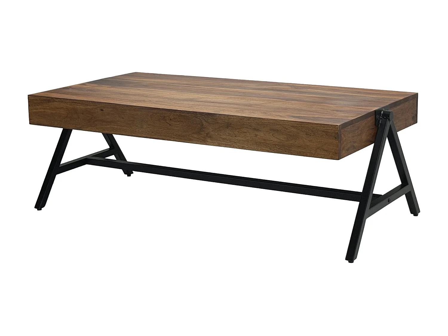 Table Basse Sheesham Bois Massif 120cm Table de Salon Rectangulaire Industrielle