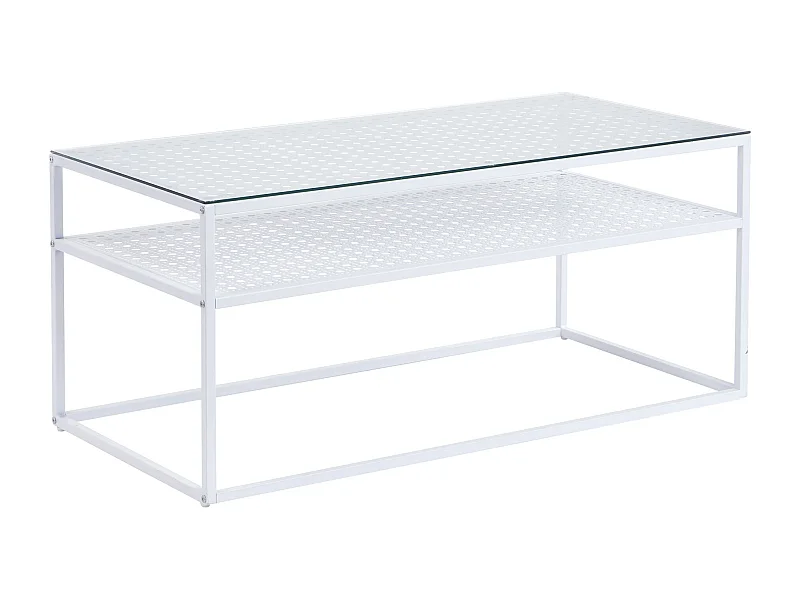 Table basse table de salon rectangulaire verre 100 cm étagère en métal moderne