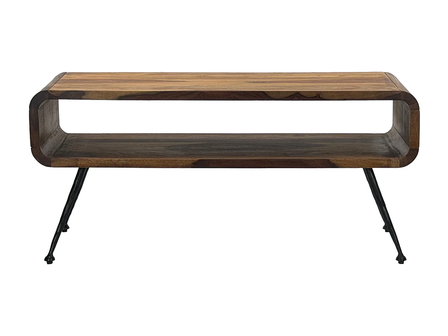 Table Basse Sheesham Massif Pieds Métal 100cm Industrielle Rétro Table de Salon