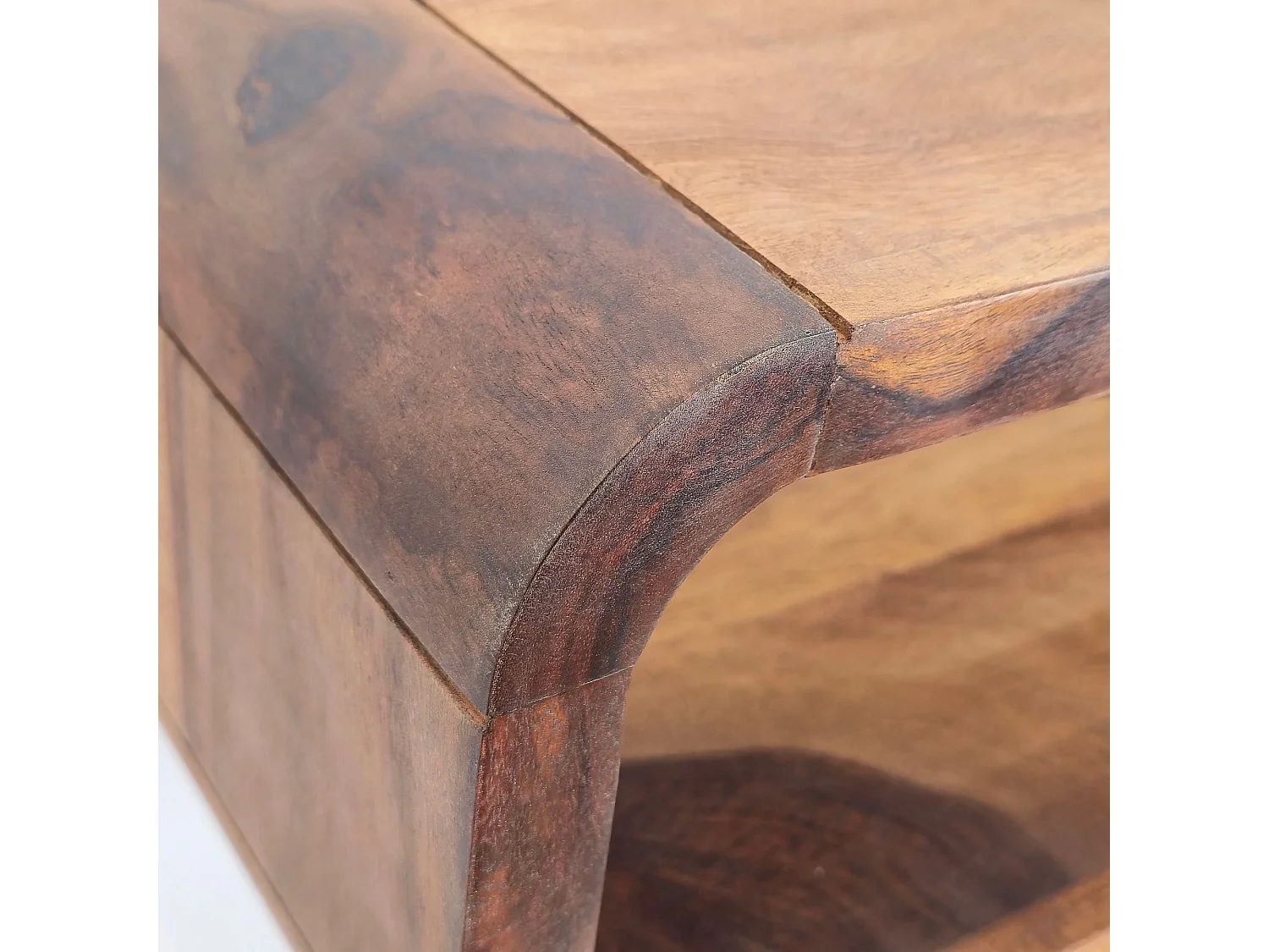 Table Basse Sheesham Massif Pieds Métal 100cm Industrielle Rétro Table de Salon