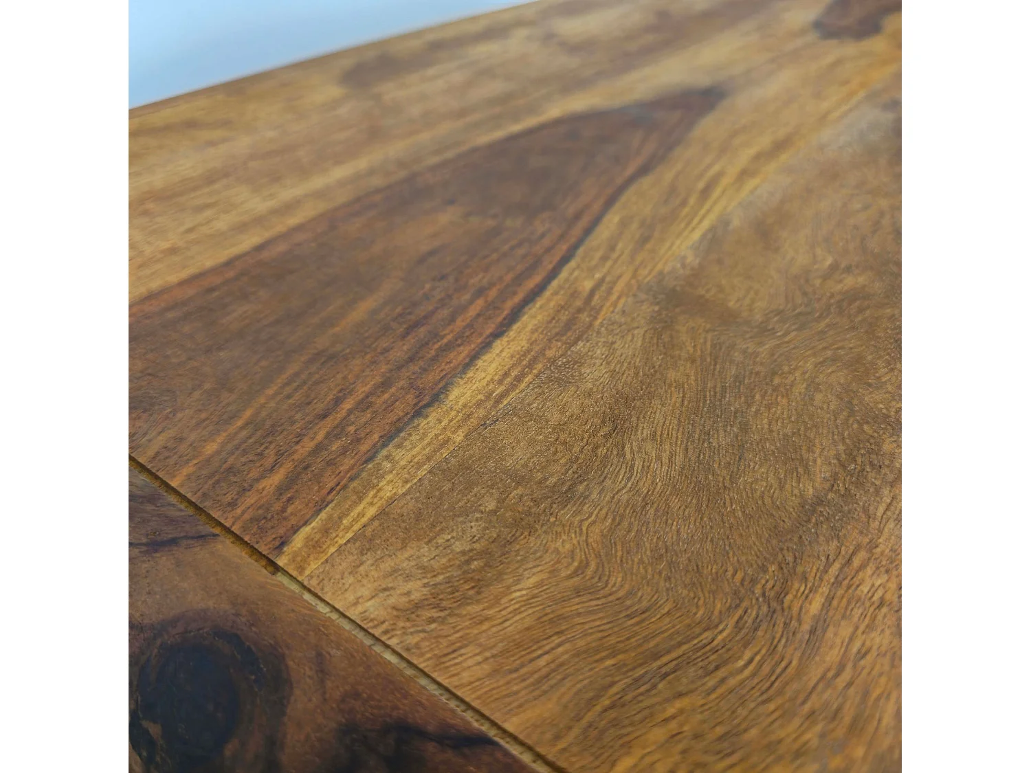 Table Basse Sheesham Massif Pieds Métal 100cm Industrielle Rétro Table de Salon