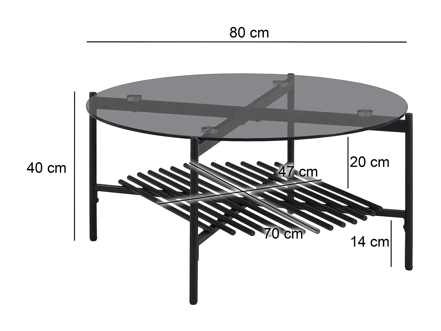 Table basse table de salon verre métal 80 cm noir table de canapé ronde