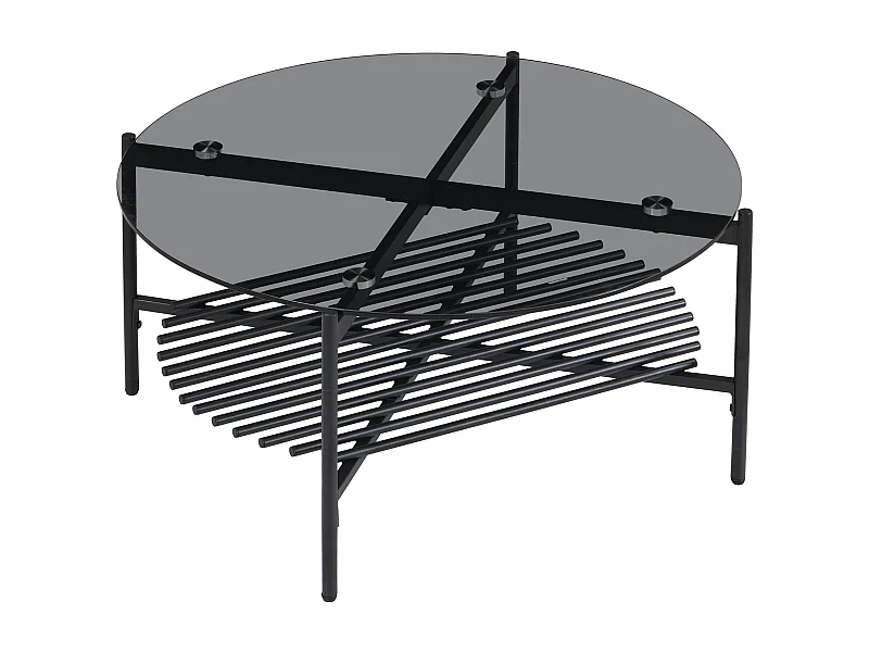 Table basse table de salon verre métal 80 cm noir table de canapé ronde