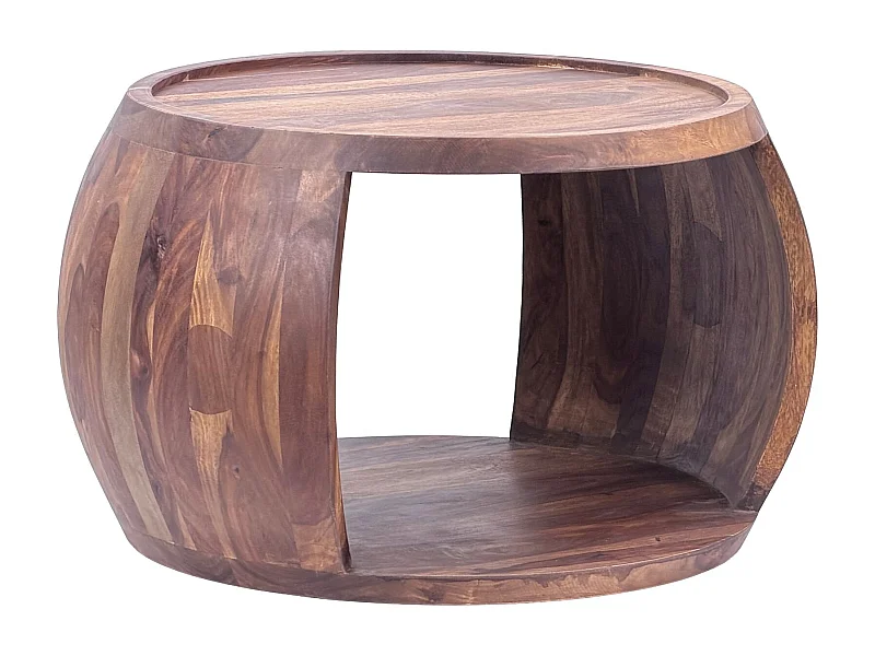 Table Basse Sheesham Bois Massif ronde 60 cm Table Salon Compartiment Rangement