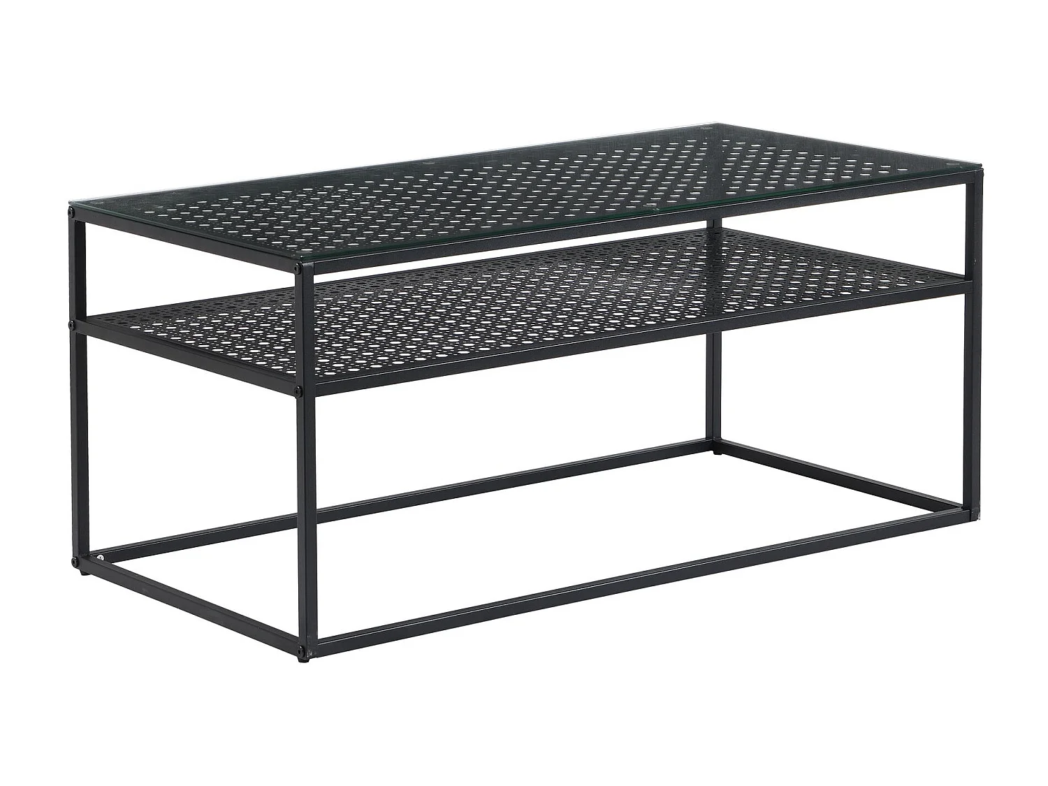 Table basse table de salon rectangulaire verre 100 cm étagère en métal moderne